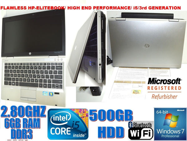 HP EliteBook 2570p laptop i5 3360M 2.8GHz 6GB 500GB 12.5